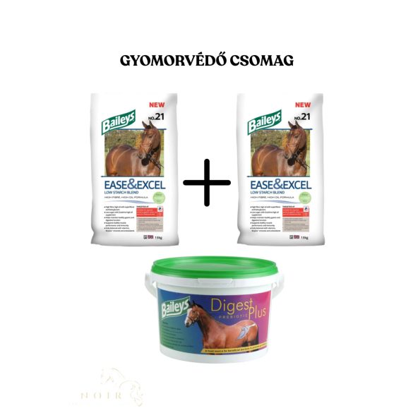 GYOMORVÉDŐ CSOMAG: Baileys No.21 Ease & Excel Mix alacsony keményítőtartalmú lótáp, gyomorfekélyes lovaknak (müzli) + Baileys Digest Plus prebiotikum
